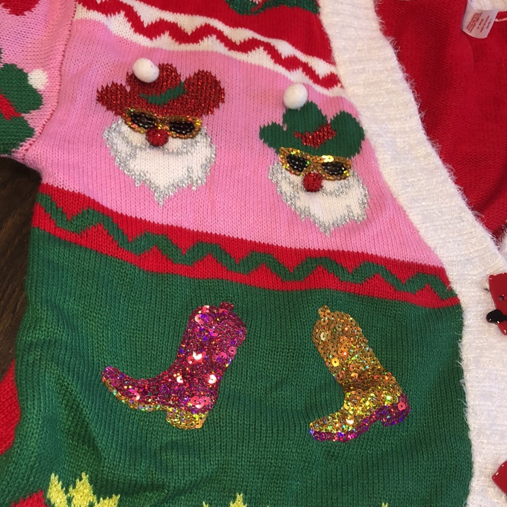 Holiday time red Christmas cardigan sweater cowboy boots country western cowgirl - Picture 6 of 12